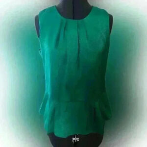 Liz Claiborne Teal? Green? Sleeveless Pleated Peplum blouse top Women Large